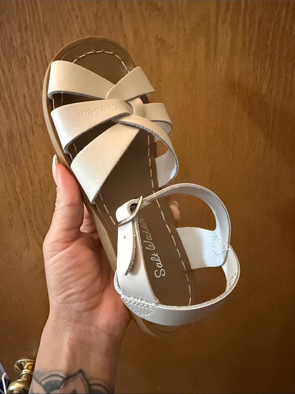 Kids White Leather Sandals
